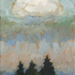 Drei Spitzen und eine Wolke, 33 x 19 cm, Öl mit Wachs. 2019