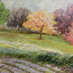 In der Obstwiese, 60 x 120 cm, Öl mit Wachs, 2025