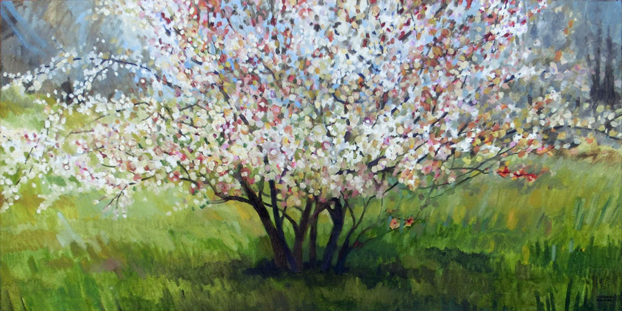 Zauberbaum, 75 x 150 cm, Öl mit Wachs, 2024